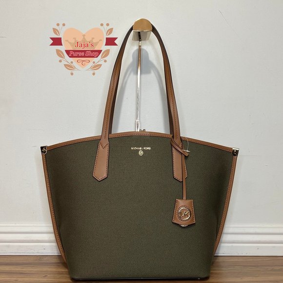 💚Michael Kors Large Fabric-Canvas/Leather Tote Purse💚